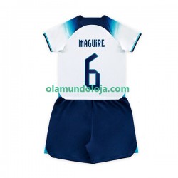 Camisola Inglaterra Maguire 6 Criança Equipamento Primeiro Copa do Mundo 2022 Manga Curta